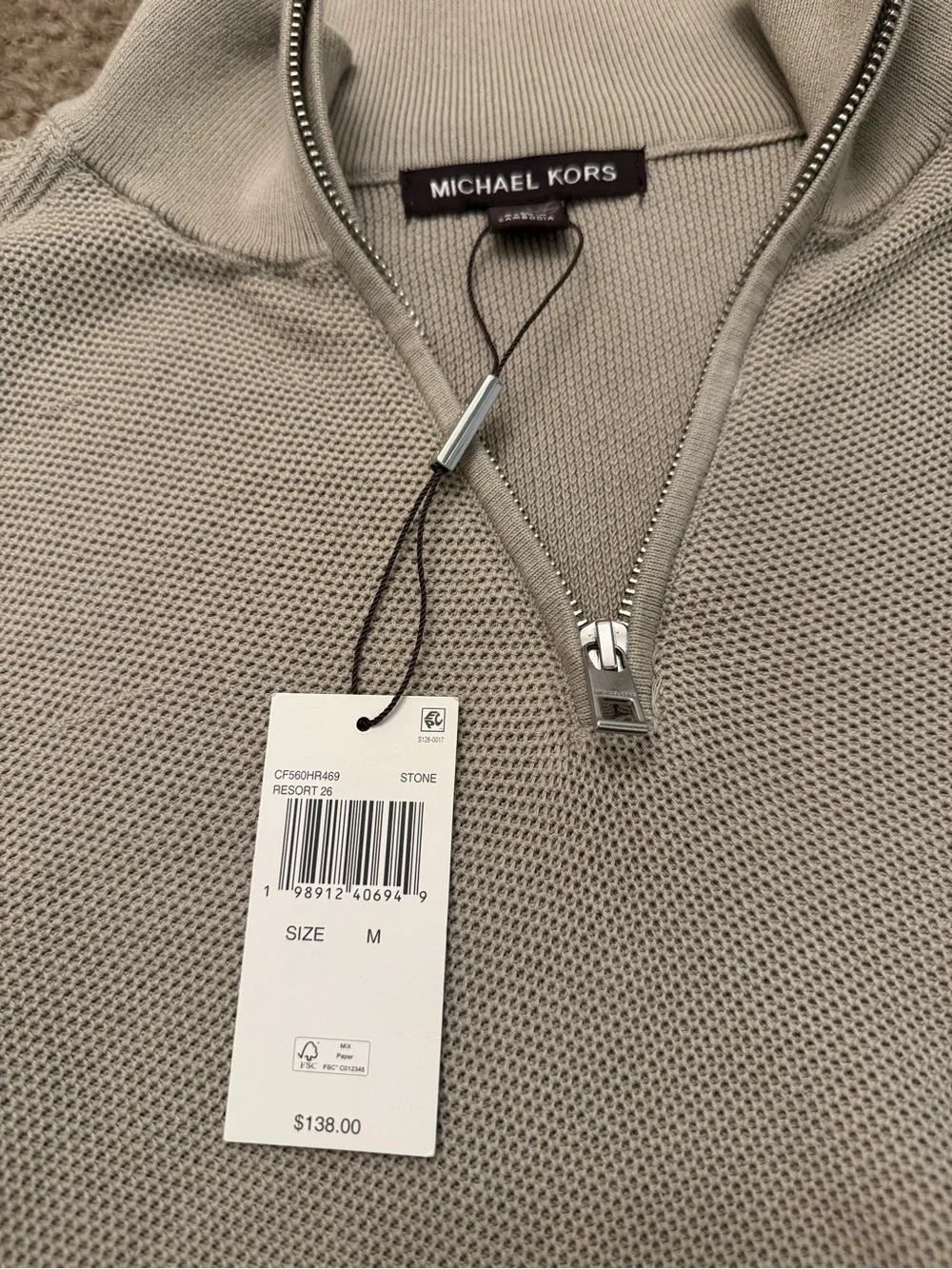 Michael Kors Men's Light Gray Zip-Neck Sweater